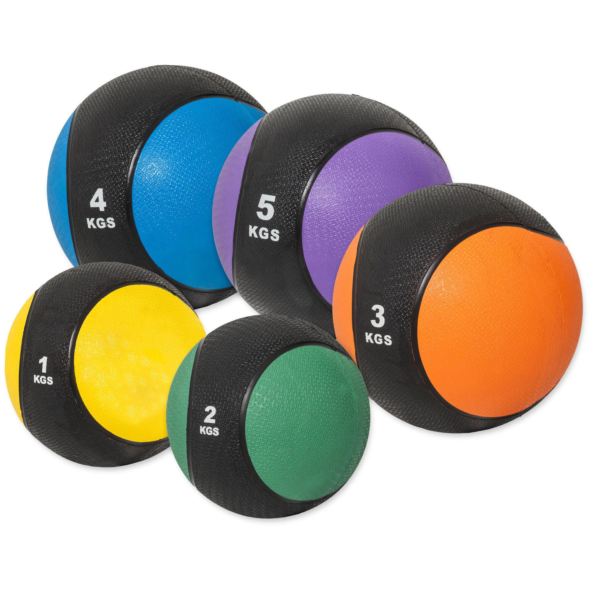 Gorilla Sports - Lot De 5 Médecine Balls - 1 Kg, 2 Kg, 3 Kg, 4 Kg, 5 Kg - Médecine Ball - Blanc|multicolore - 15 Kg - Decathlon