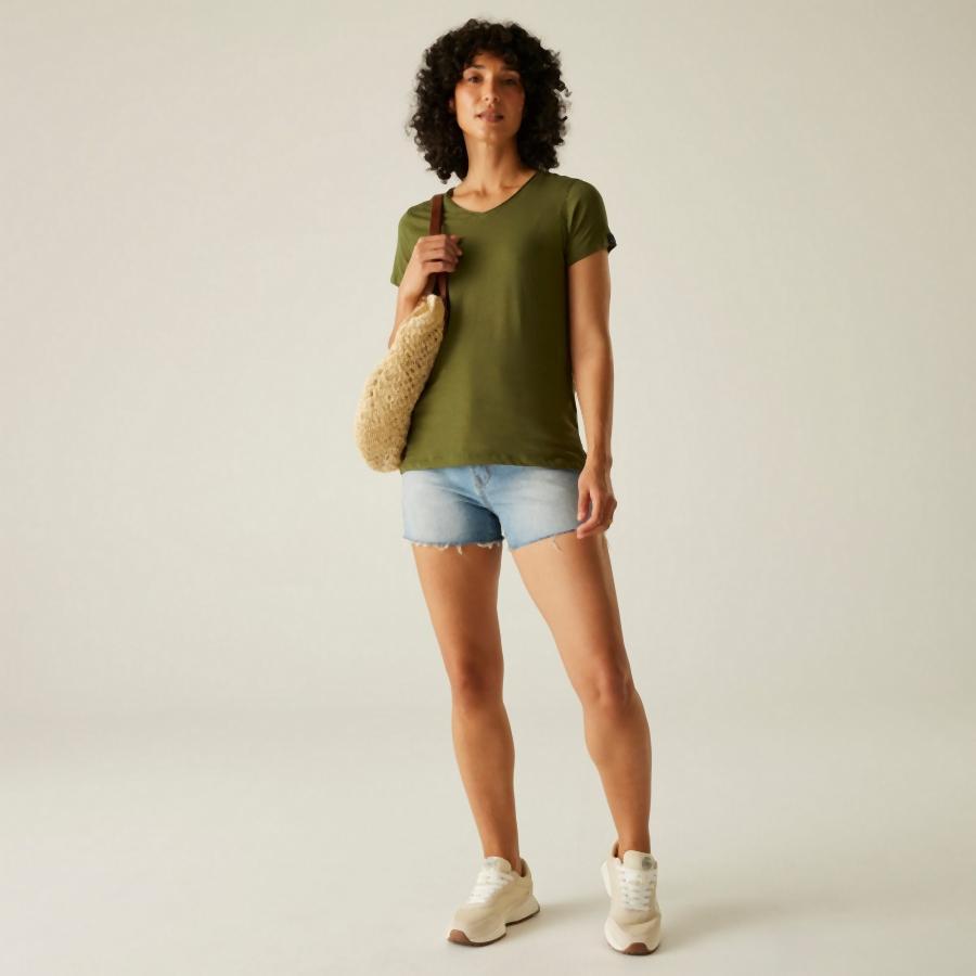 T-shirt com decote em V das mulheres Regatta Elkie 3/7