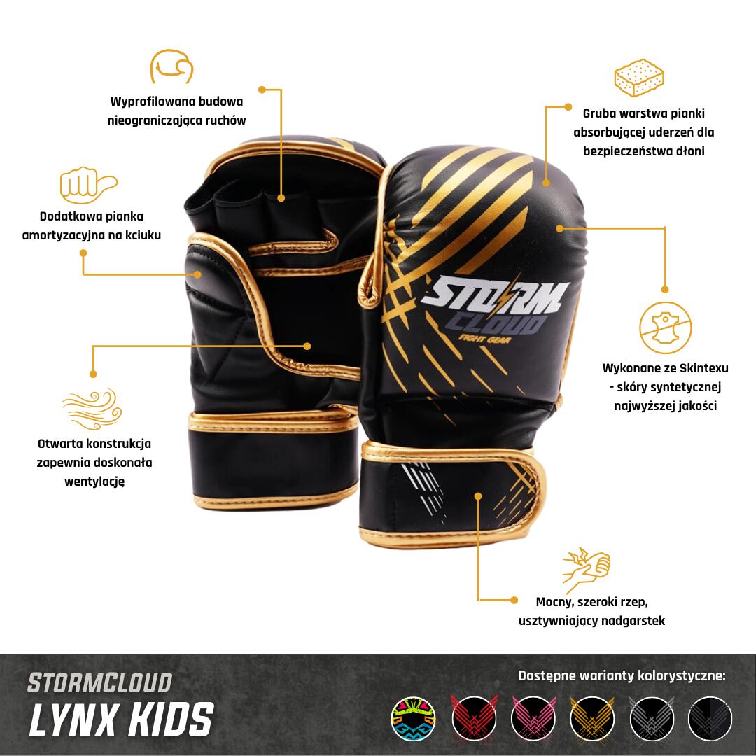 Rękawice MMA dla dzieci StormCloud Lynx Czarno-Różowe 7oz Junior L 2/7