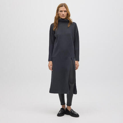 Pull maxi chaud en anthracite avec fente