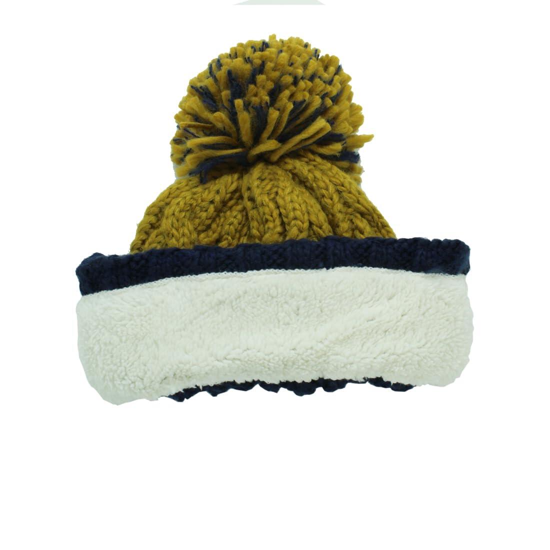 Bommelmütze – Einheitsgröße – Innenfutter – Unisex (Marineblau/Senfgelb) 2/6
