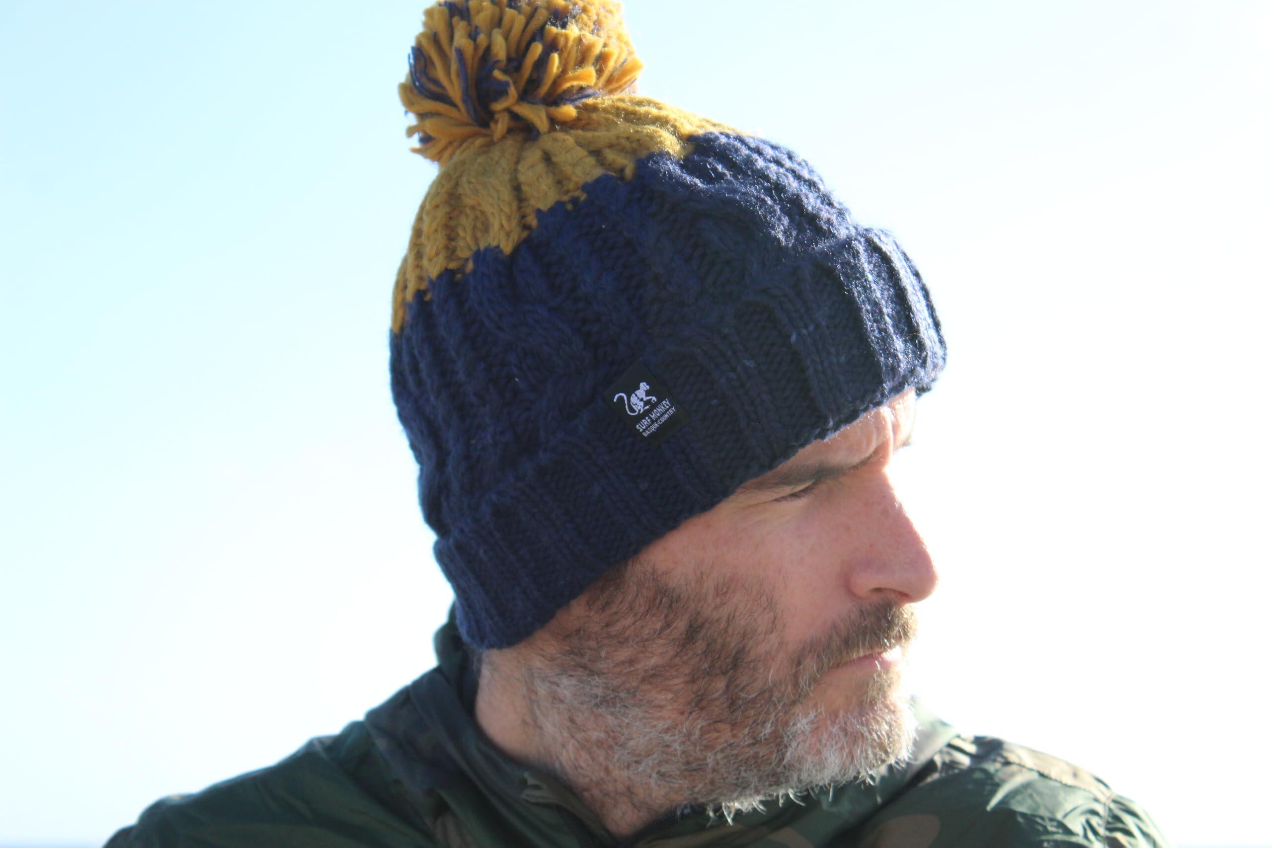Bommelmütze – Einheitsgröße – Innenfutter – Unisex (Marineblau/Senfgelb) 5/6