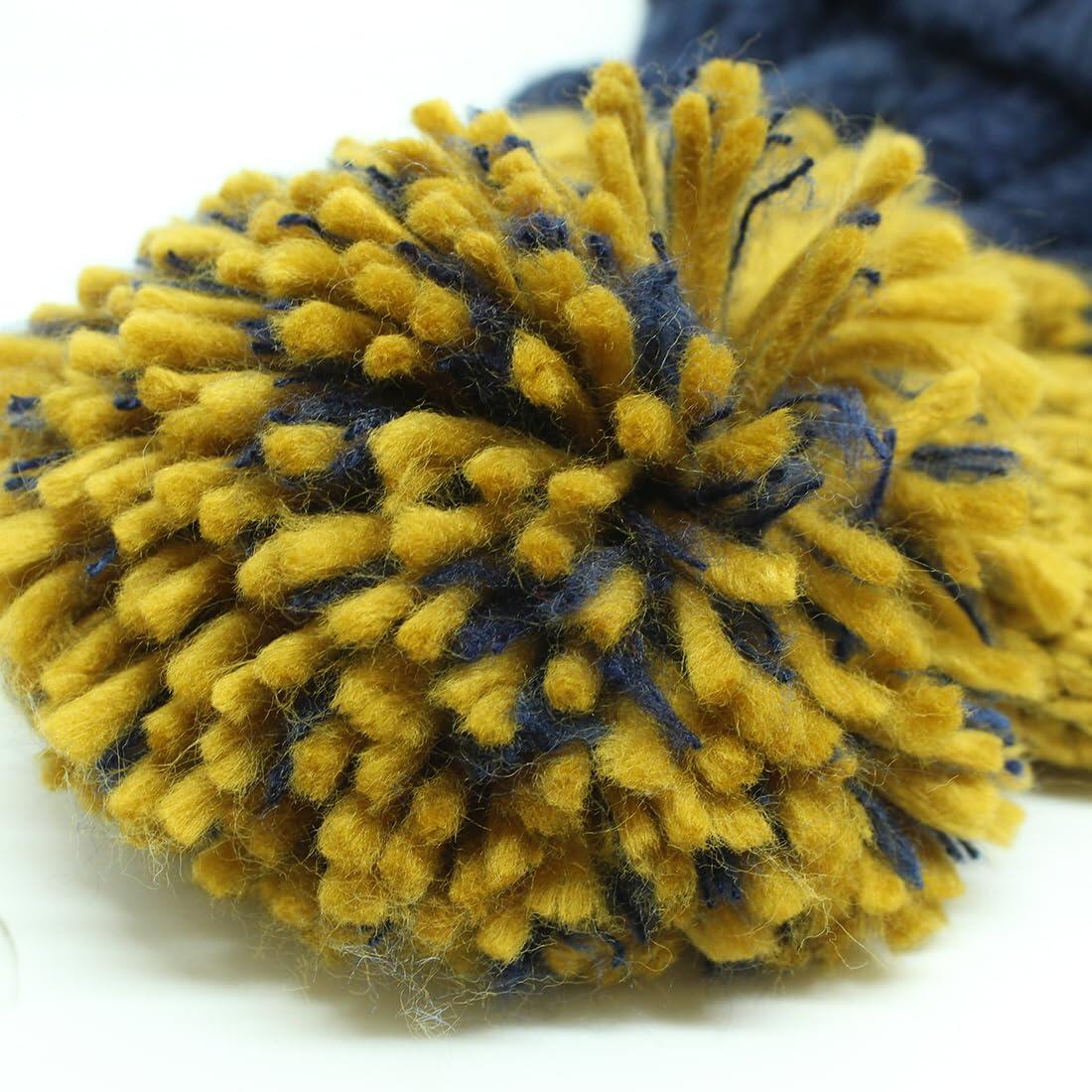 Bommelmütze – Einheitsgröße – Innenfutter – Unisex (Marineblau/Senfgelb) 4/6