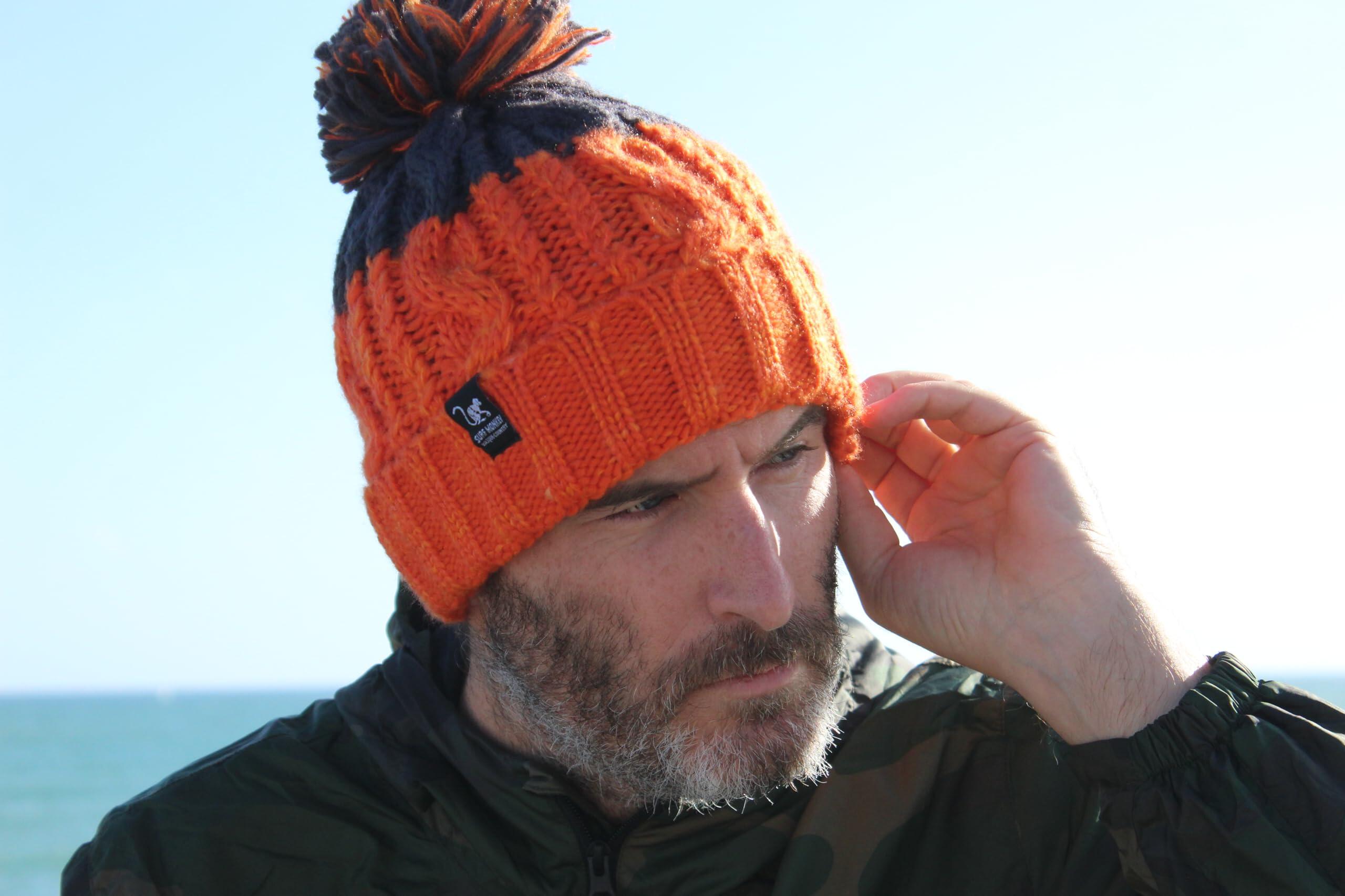 Chapéu Pompom - Tamanho Único - Forro Interior - Unissexo (Laranja/Cinza) 5/5