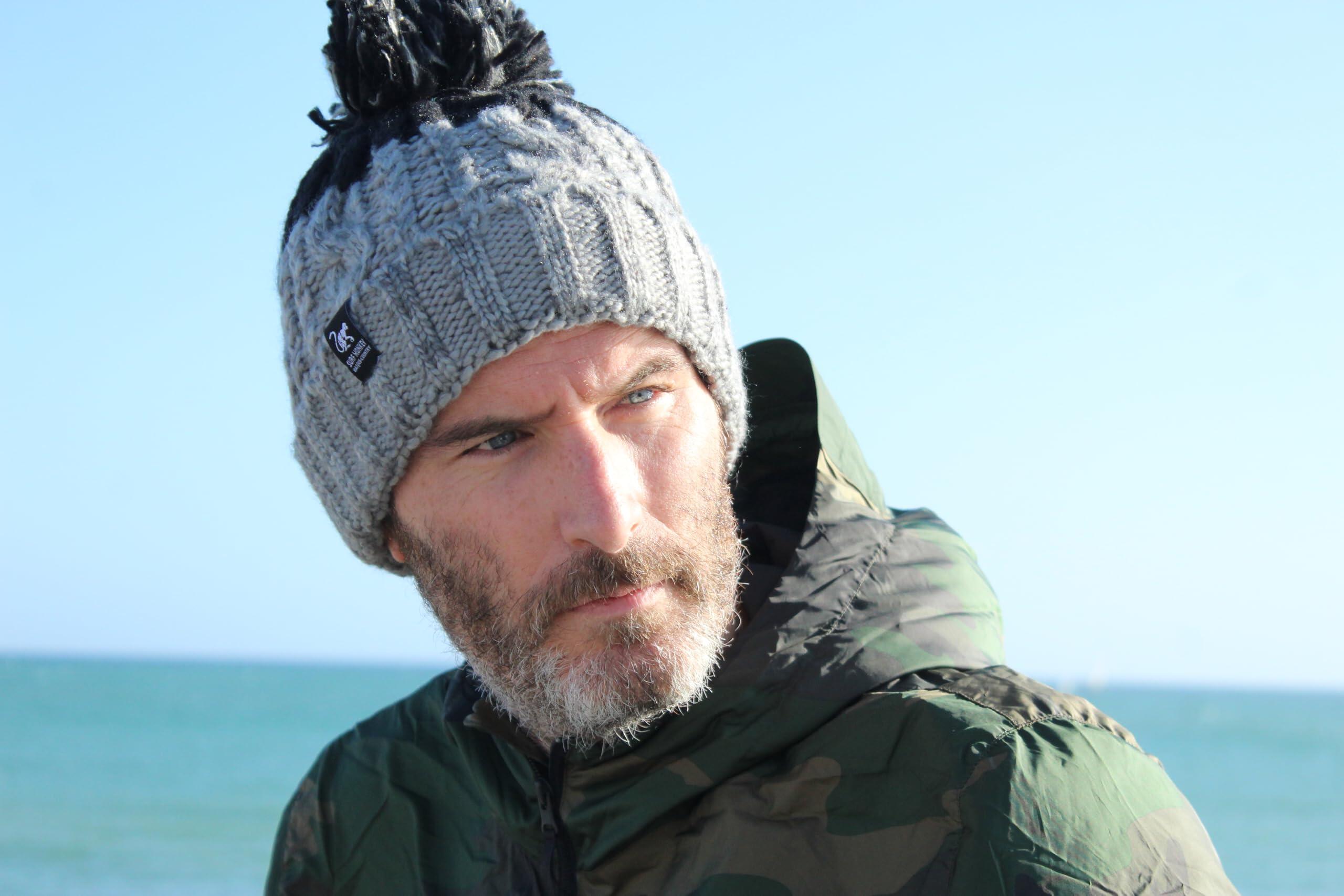 Gorro Pompón - Talla Única - Forro Interior - Unisex (Gris/Negro) 5/6
