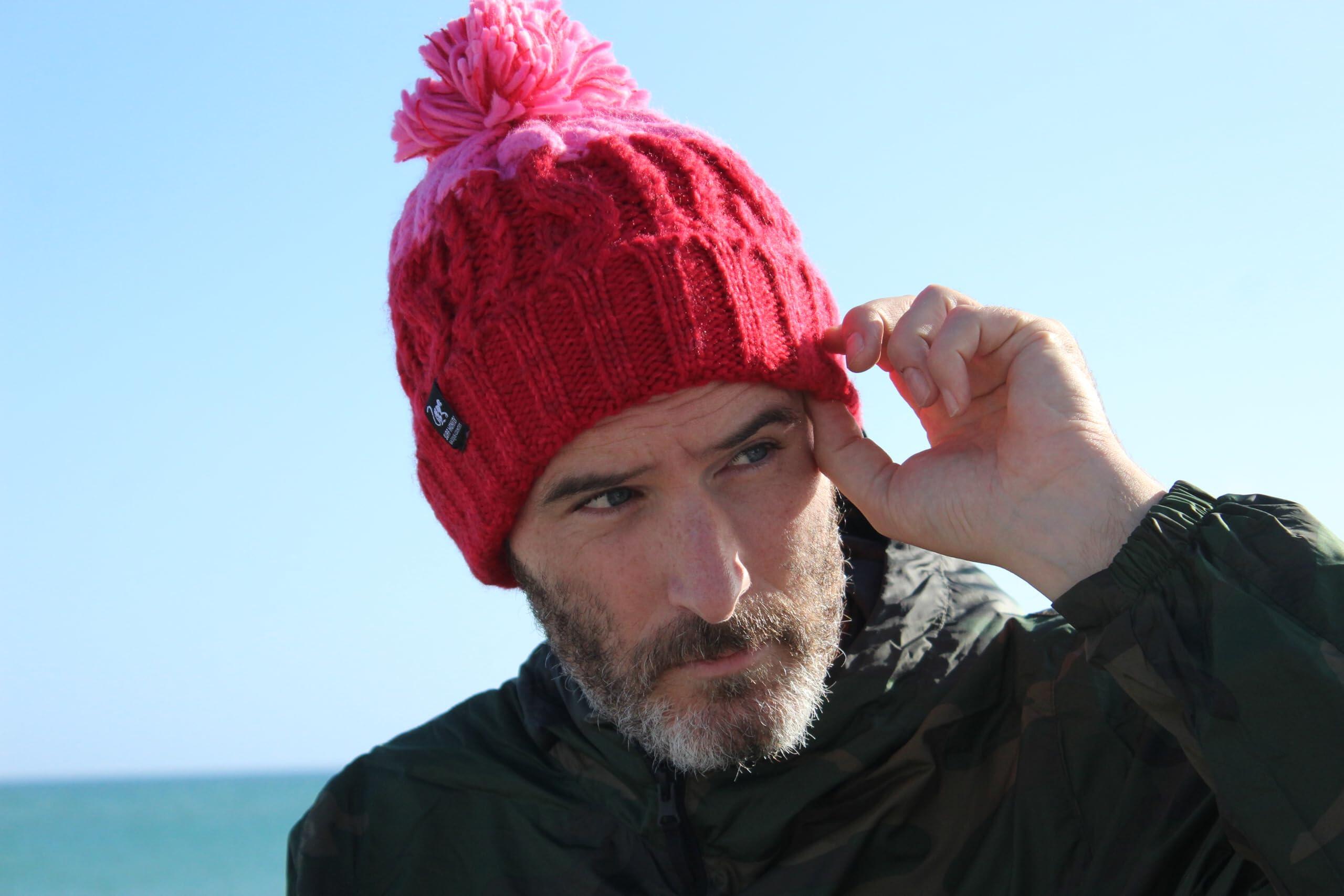 Gorro Pompón - Talla Única - Forro Interior - Unisex (Rojo/Rosa) 6/6