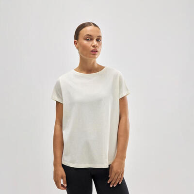 Camiseta algodón básica estilo deportivo marfil