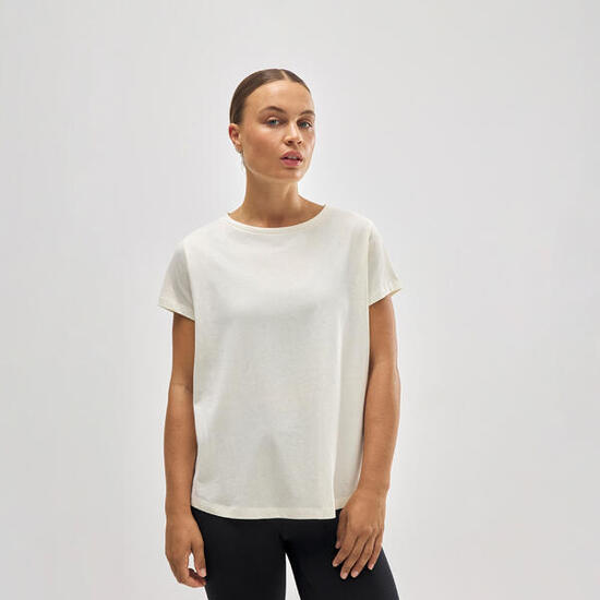 Camiseta algodón básica estilo deportivo marfil