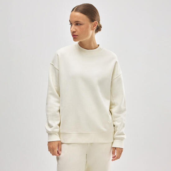 Sudadera cuello redondo con interior afelpado marfil