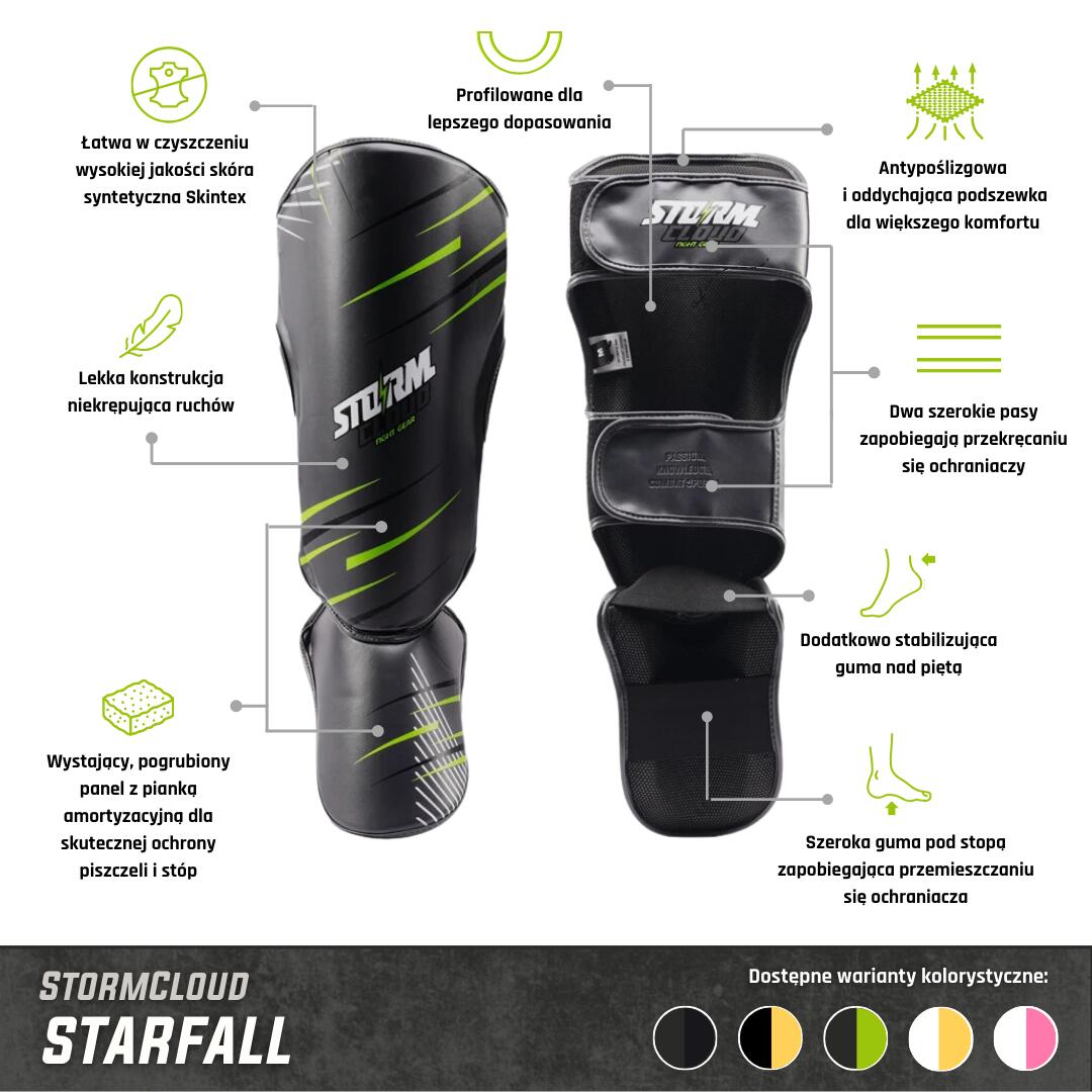 Ochraniacze na piszczele StormCloud StarFall Grafit-Limonka M 2/7