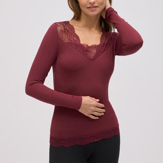 Camiseta Térmica para Mujer Ysabel Mora Manga Larga con Cuello Pico y Encaje