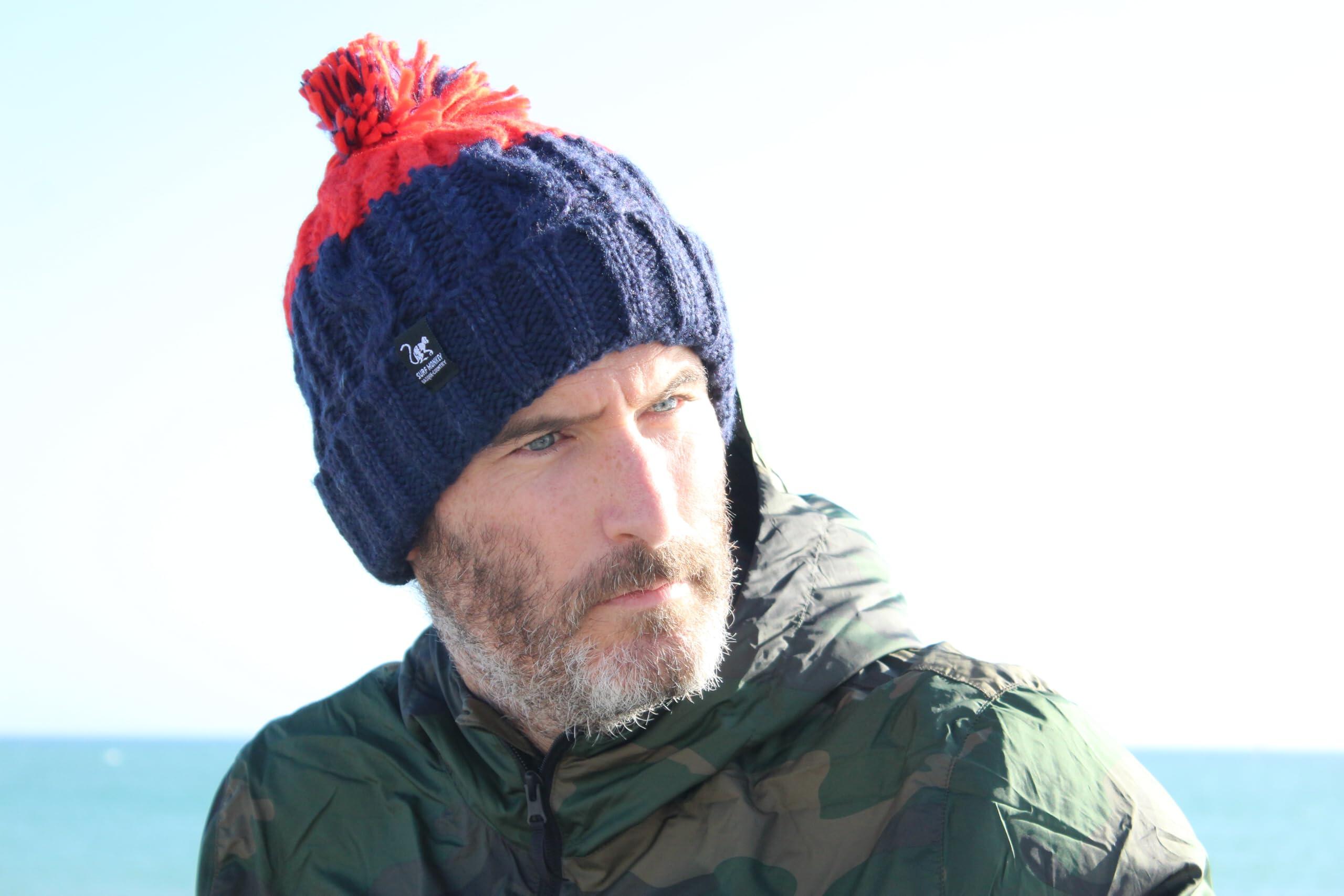 Gorro Pompón - Talla Única - Forro Interior - Unisex (Marino/Naranja) 5/5