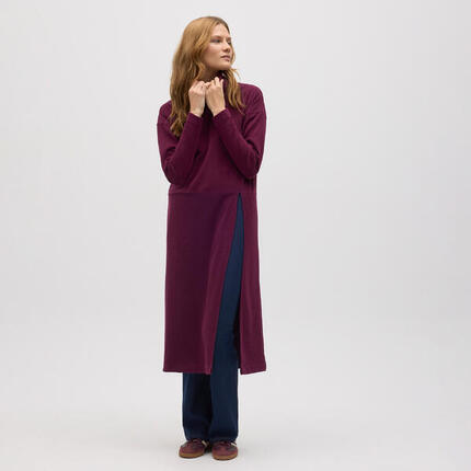Pull maxi bordeaux chaud avec fente