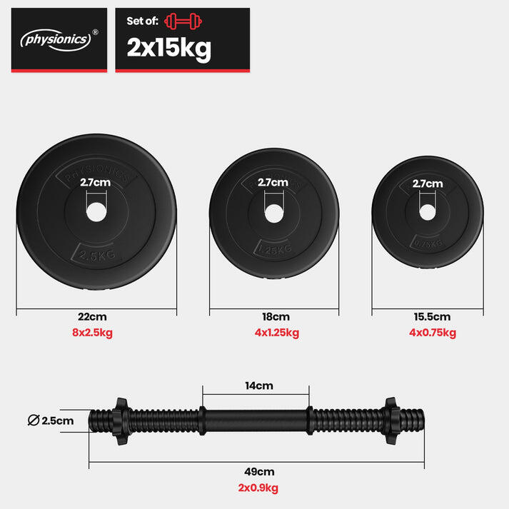 Lot de 2 haltères courts - 30kg 5/7