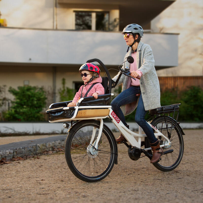 Vélo cargo compact électrique - Familéö 3 vitesses Blanc + accessoires enfant