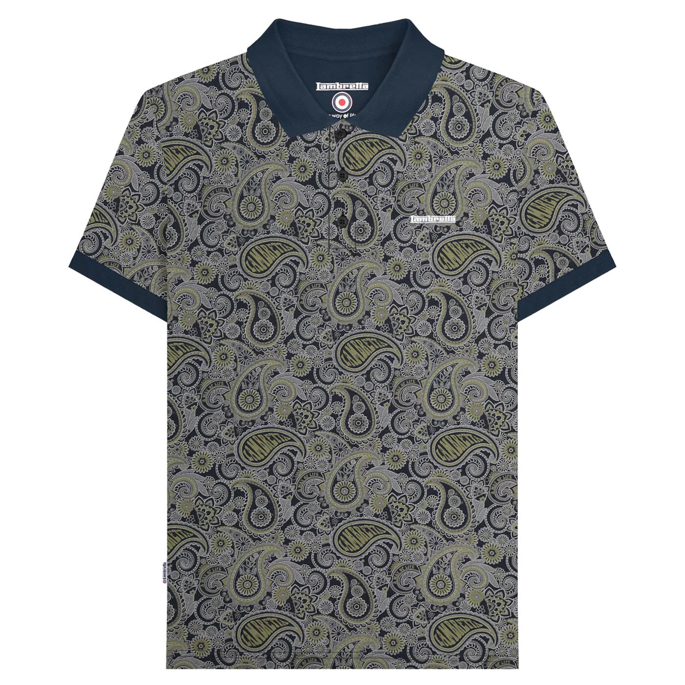 Lambretta Mens SS25 Paisley Branded Polo Shirt