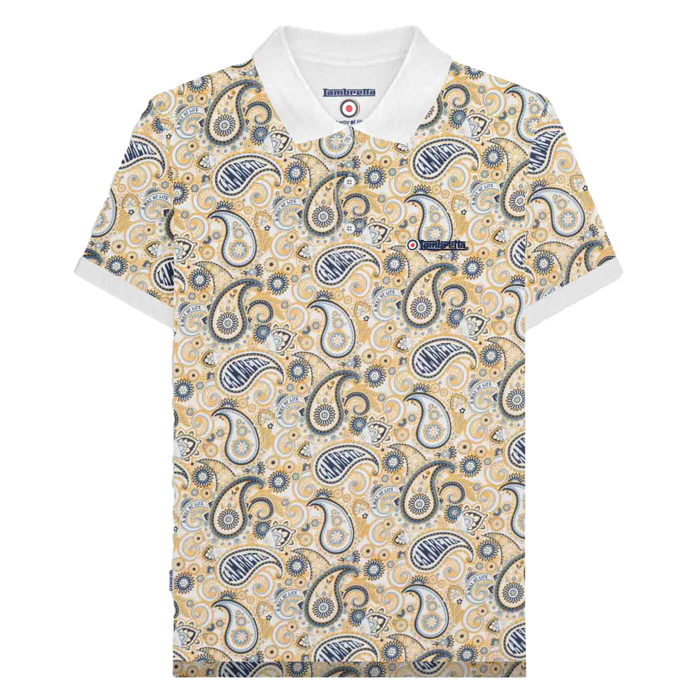 Lambretta Mens SS25 Paisley Branded Polo Shirt