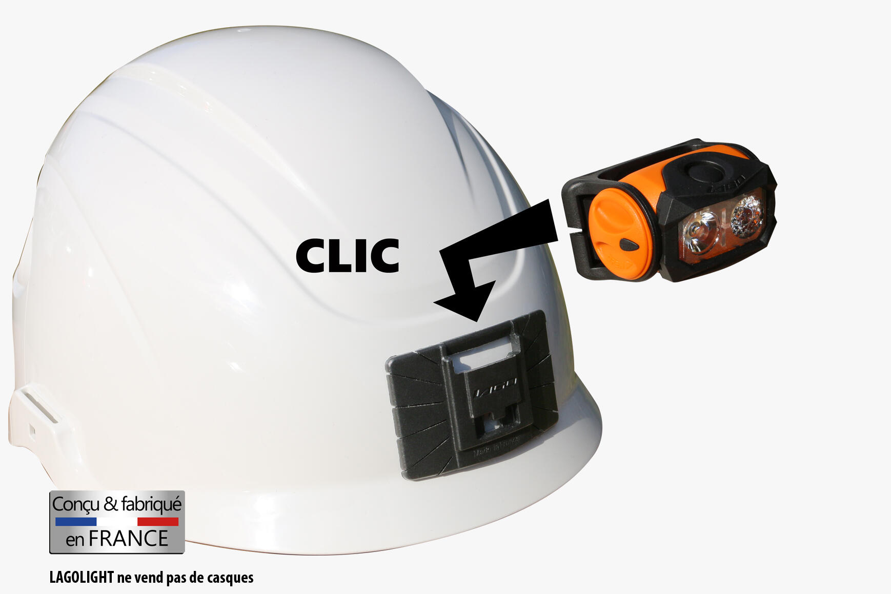 Platine de fixation sur casque pour lampe frontale LAGO - Fabrication FRANCE 2/4
