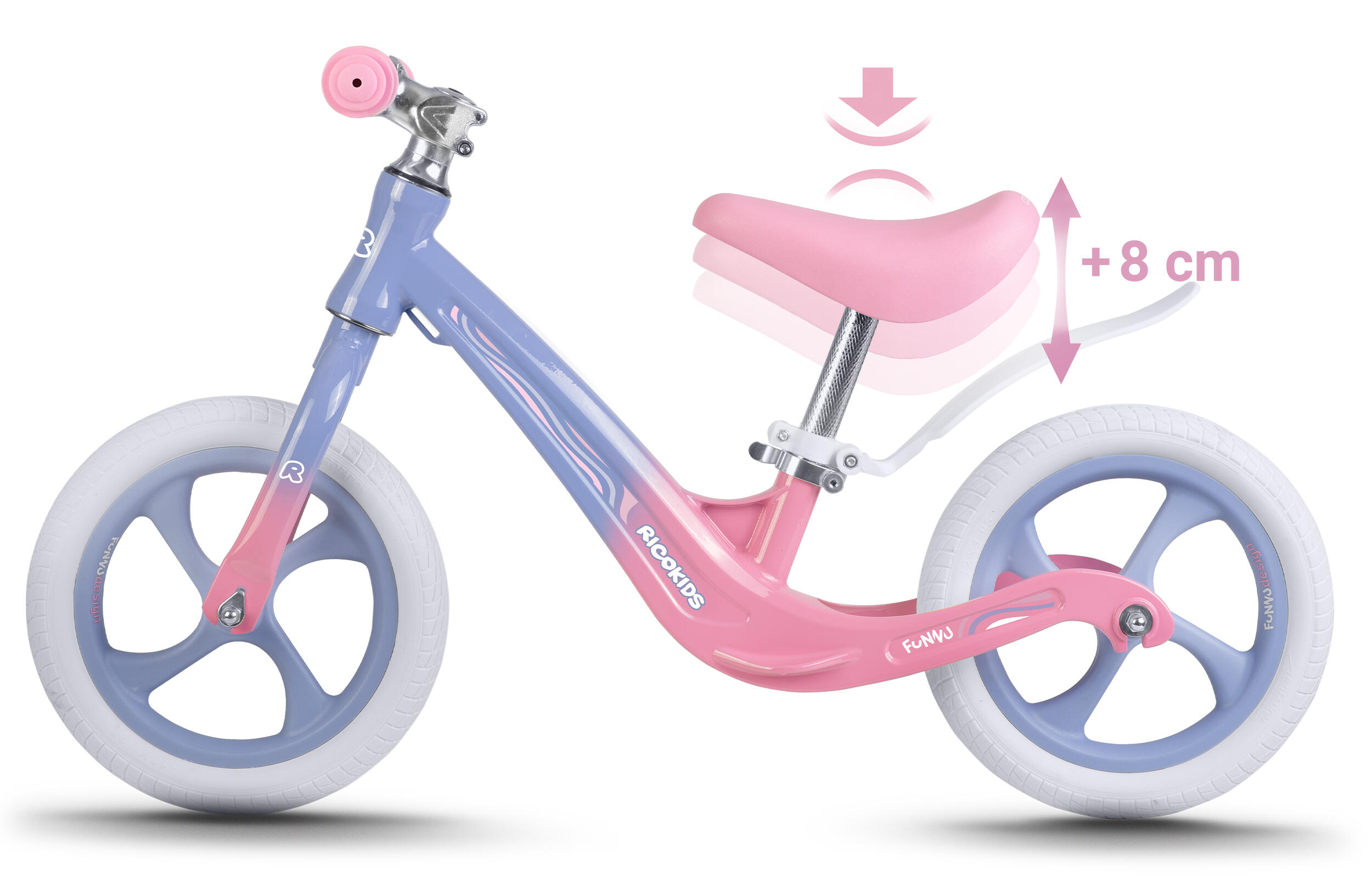 RICOKIDS Laufrad Lauflernrad Fahrrad Kinderrad höhenverstellbar EVA 12 Zoll 5/7