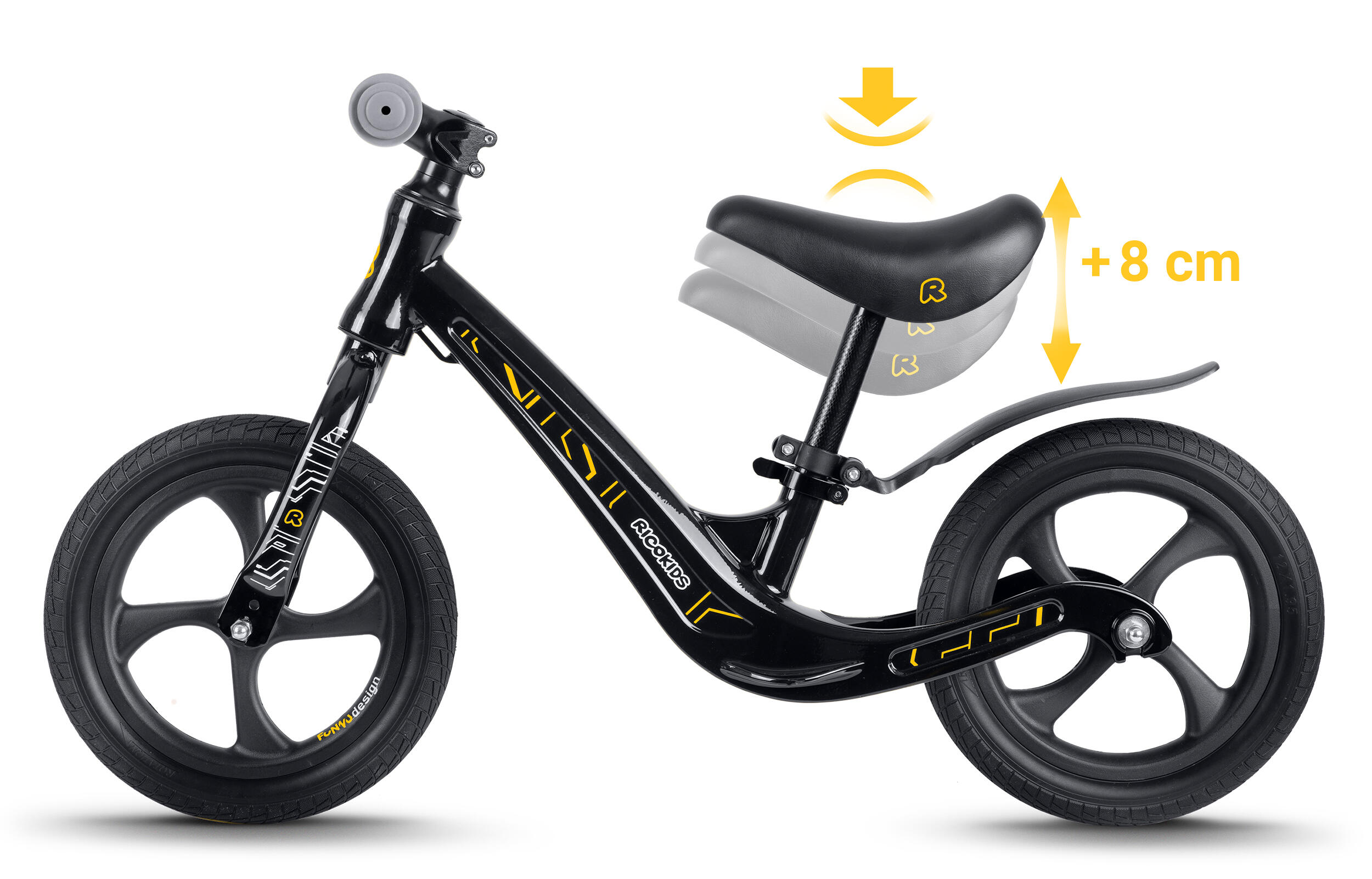 RICOKIDS Laufrad Lauflernrad Fahrrad Kinderrad höhenverstellbar EVA 12 Zoll 6/7