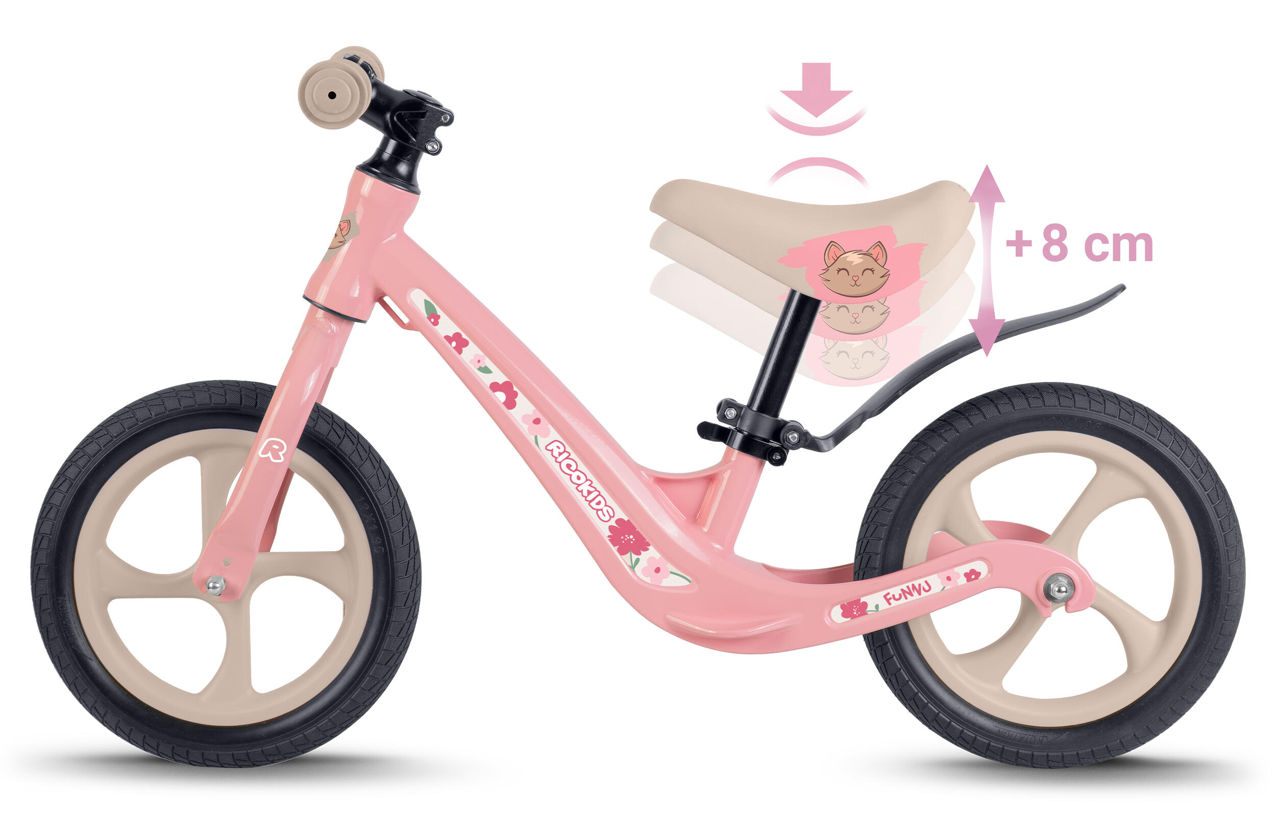 RICOKIDS Laufrad Lauflernrad Fahrrad Kinderrad höhenverstellbar EVA 12 Zoll 6/7