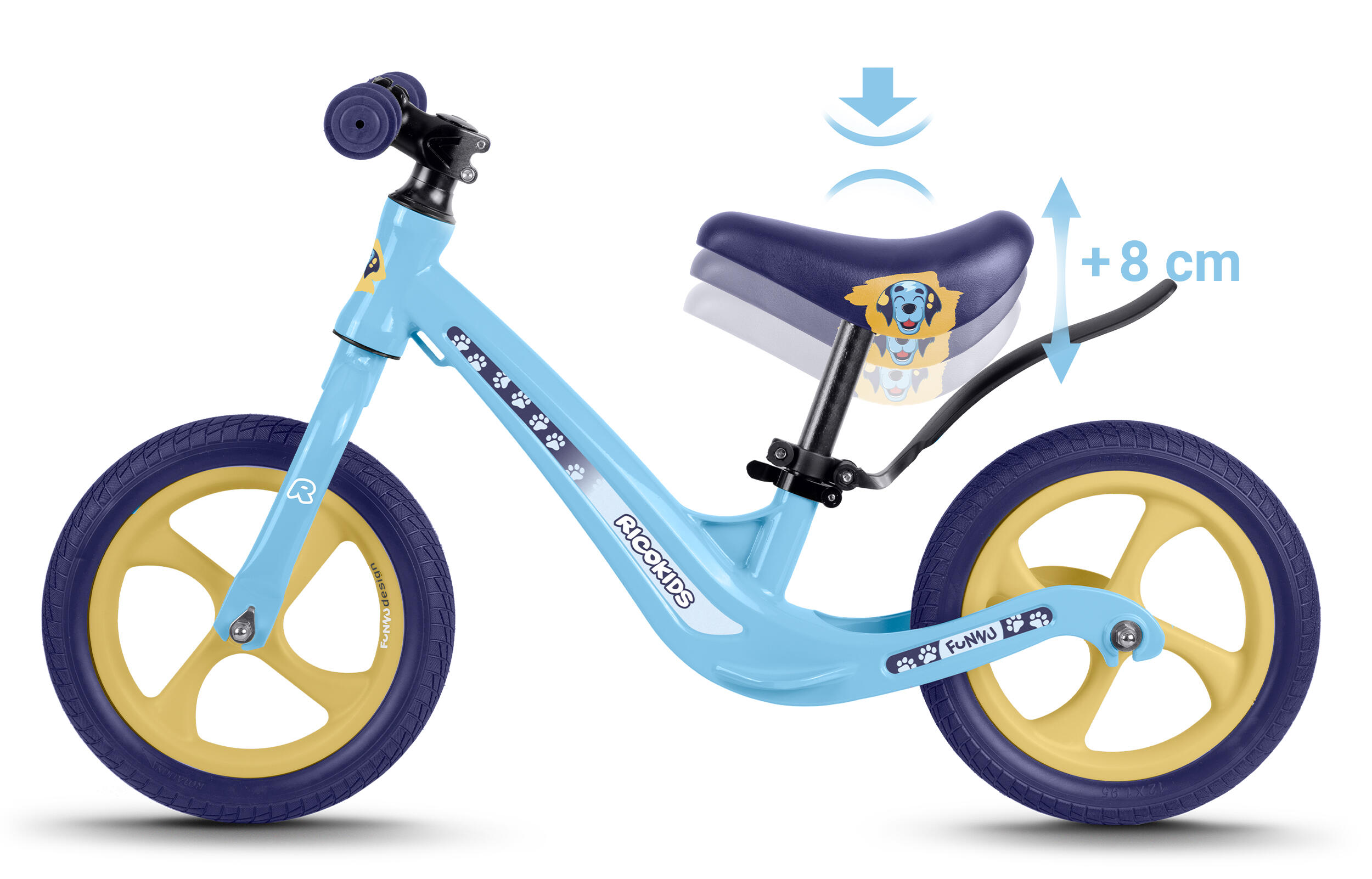 RICOKIDS Laufrad Lauflernrad Fahrrad Kinderrad höhenverstellbar EVA 12 Zoll 6/7