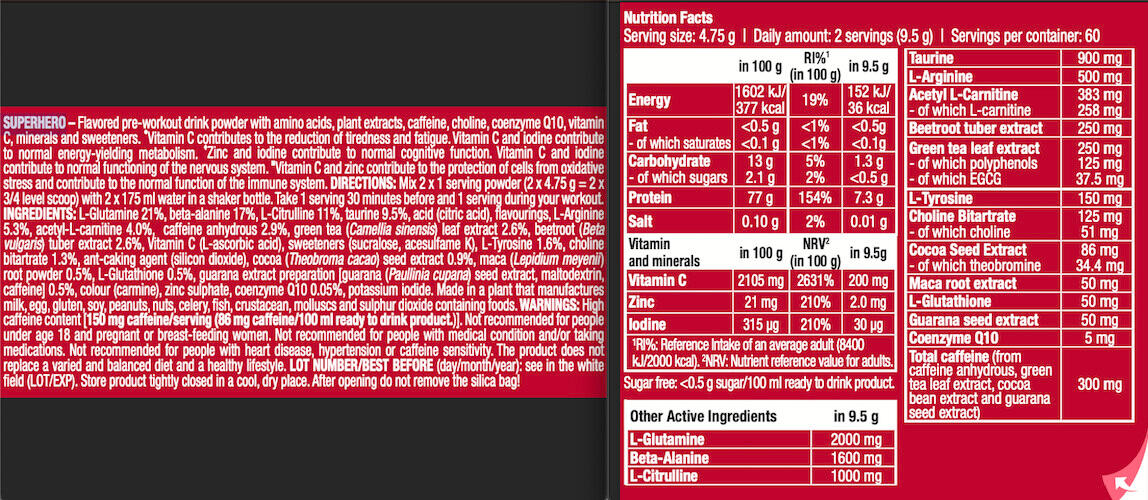 Pre-workout - Superhero - Framboise 285g 3/3