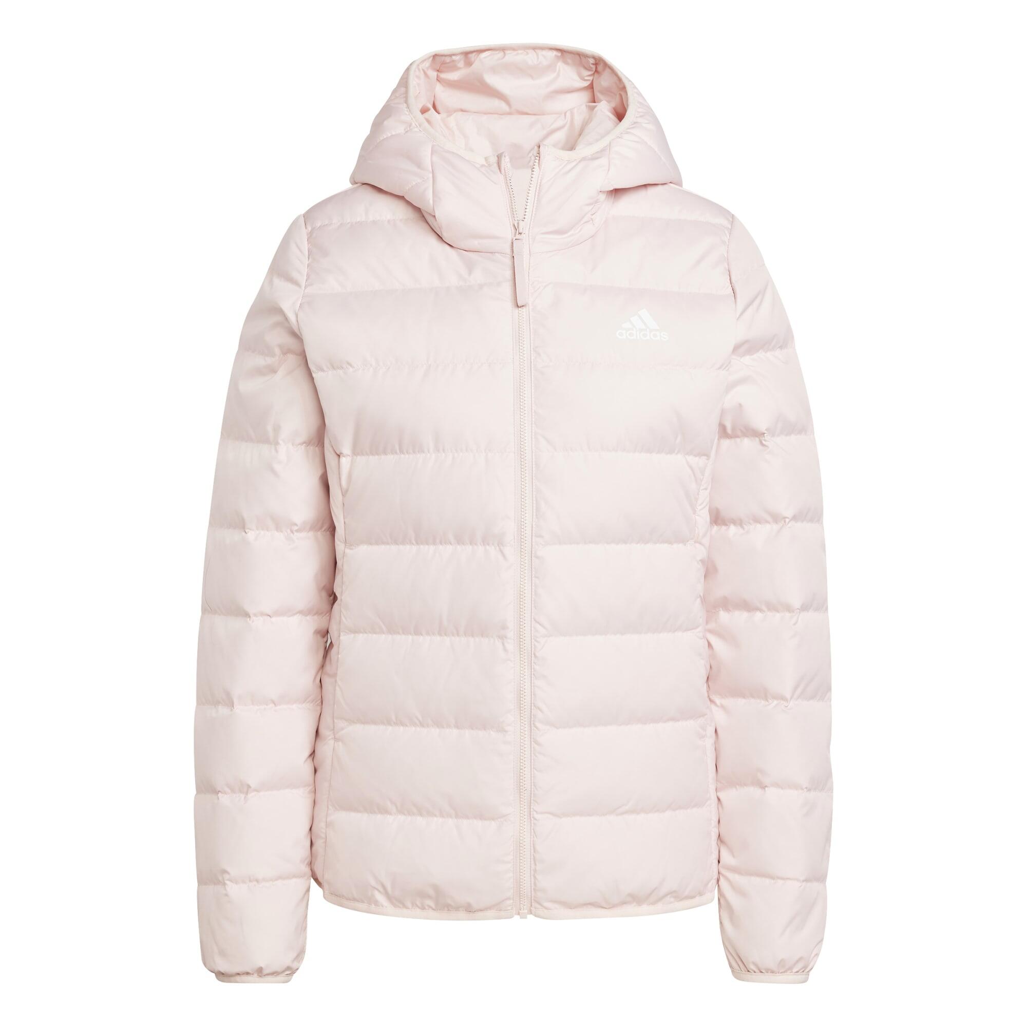Kurtka damska adidas Essentials Light Down Hooded, puchowa, wodoodporna, różowa