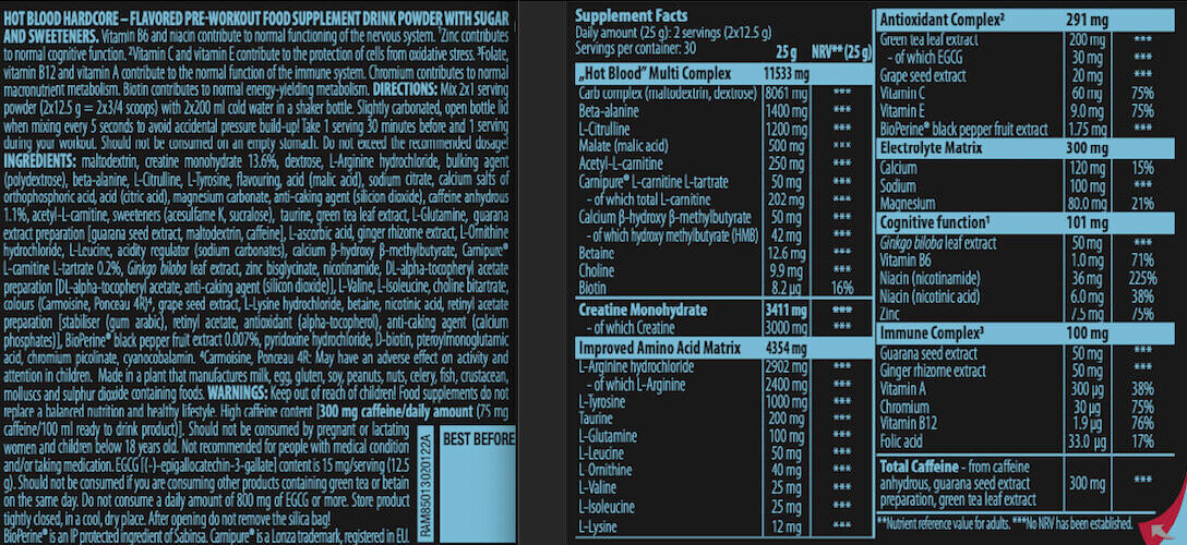 Pre-workout - Hot Blood Hardcore - Guarana 3/6