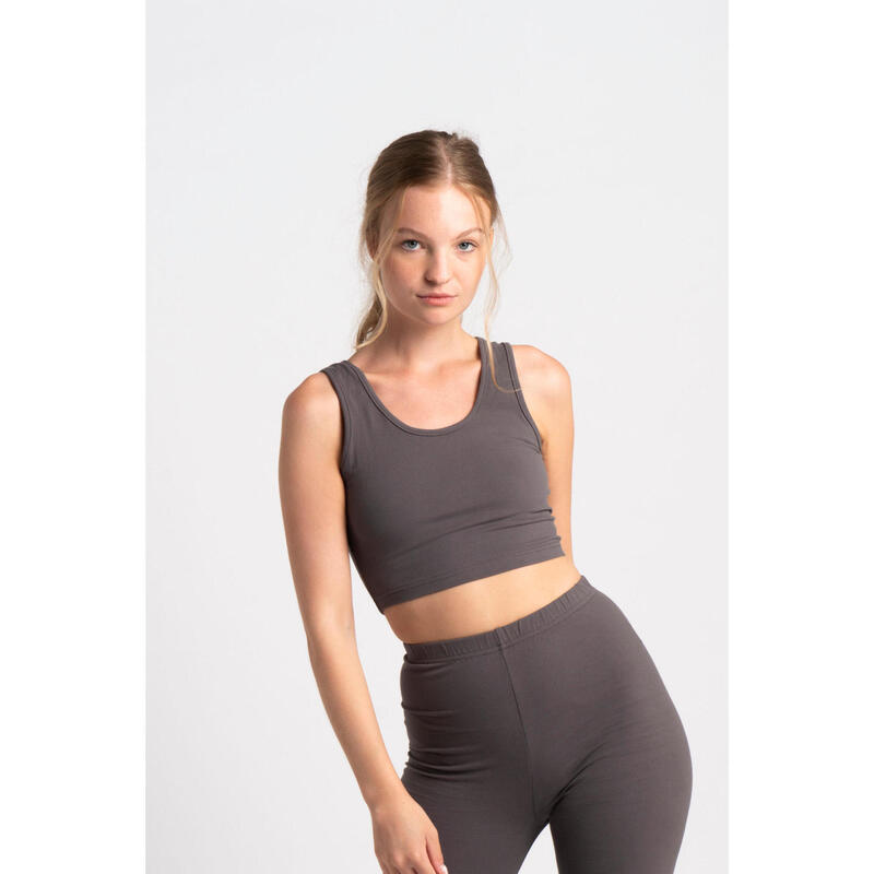 T-shirt crop top fitness femme - 520 beige poudre - Decathlon Cote