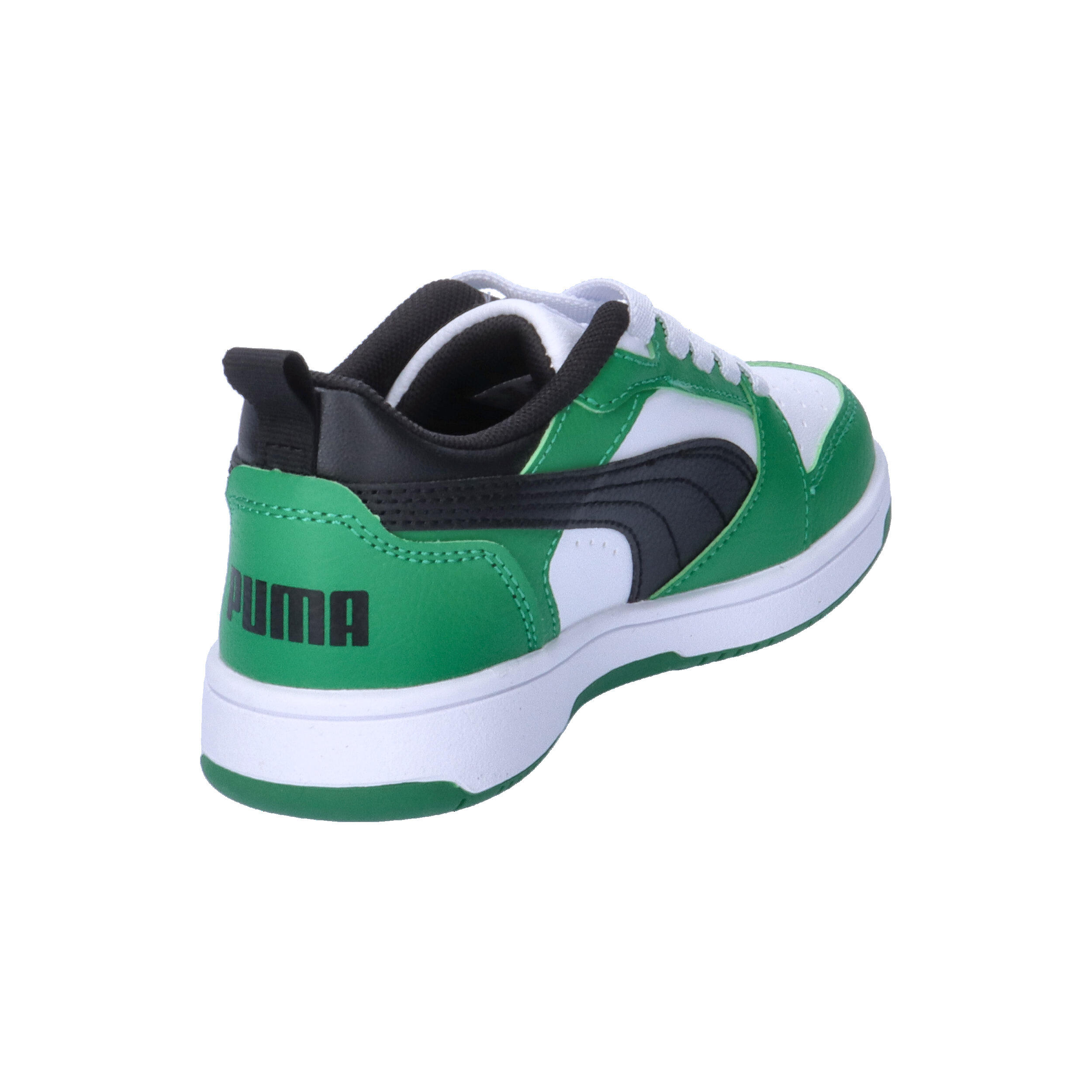 Puma Rebound V6 Lo AC PS Unisex Kinder Sneaker 396742 05 weiß/schwarz/grün 6/7