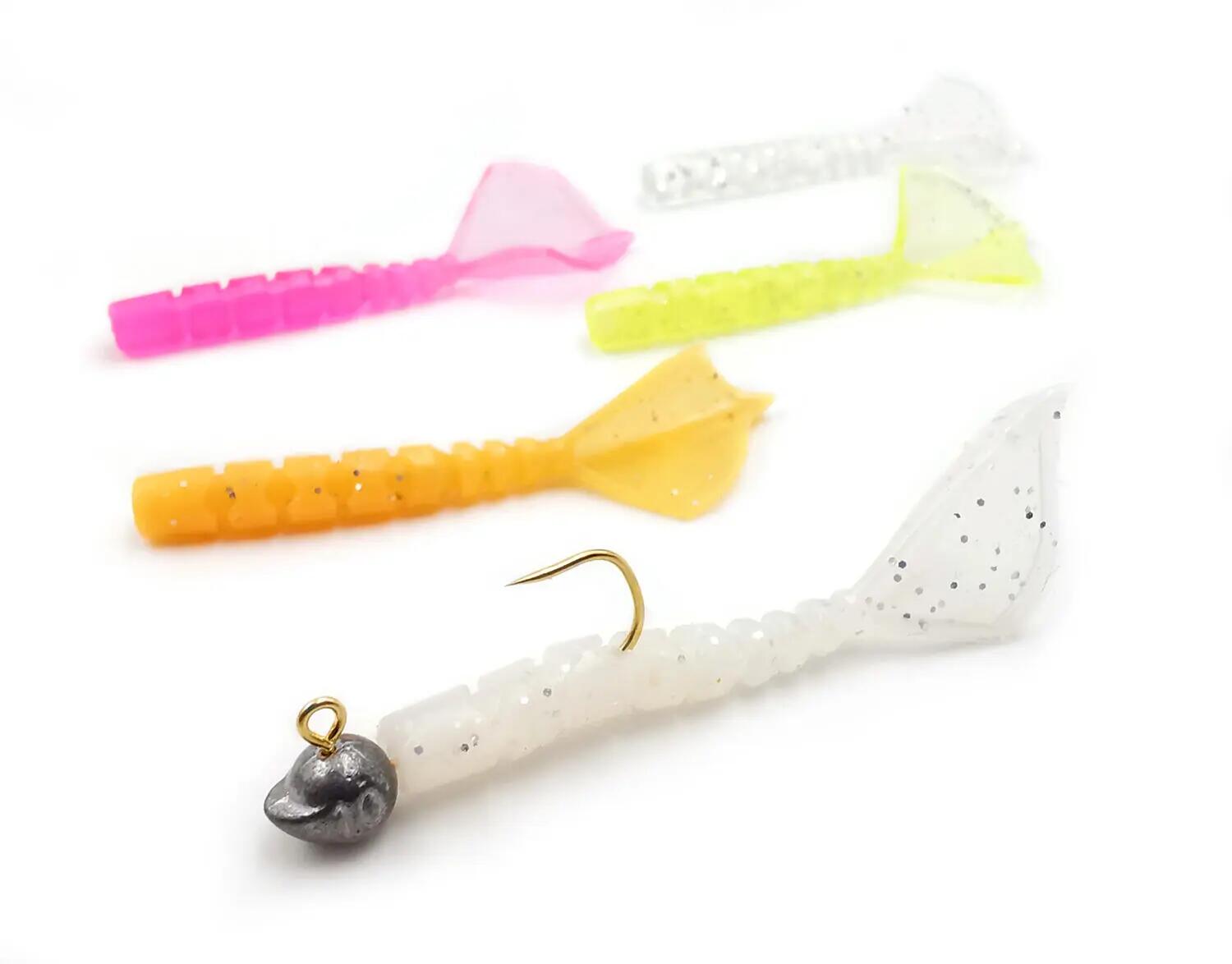 GRUB MUSTAD AJI MICRO HILA 4,3 CM WHITE GLOW GLITTER, 12 BUC / PLIC 2/4