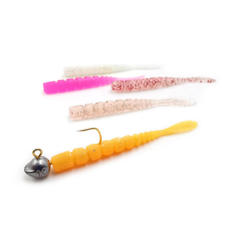GRUB MUSTAD AJI MICRO FLA 5 CM WHITE GLOW GLITTER, 15 BUC / PLIC