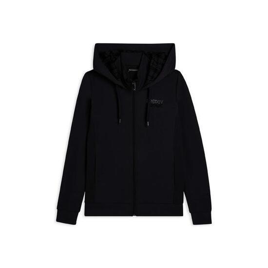 Felpa con cappuccio collo alto e inserti in costina