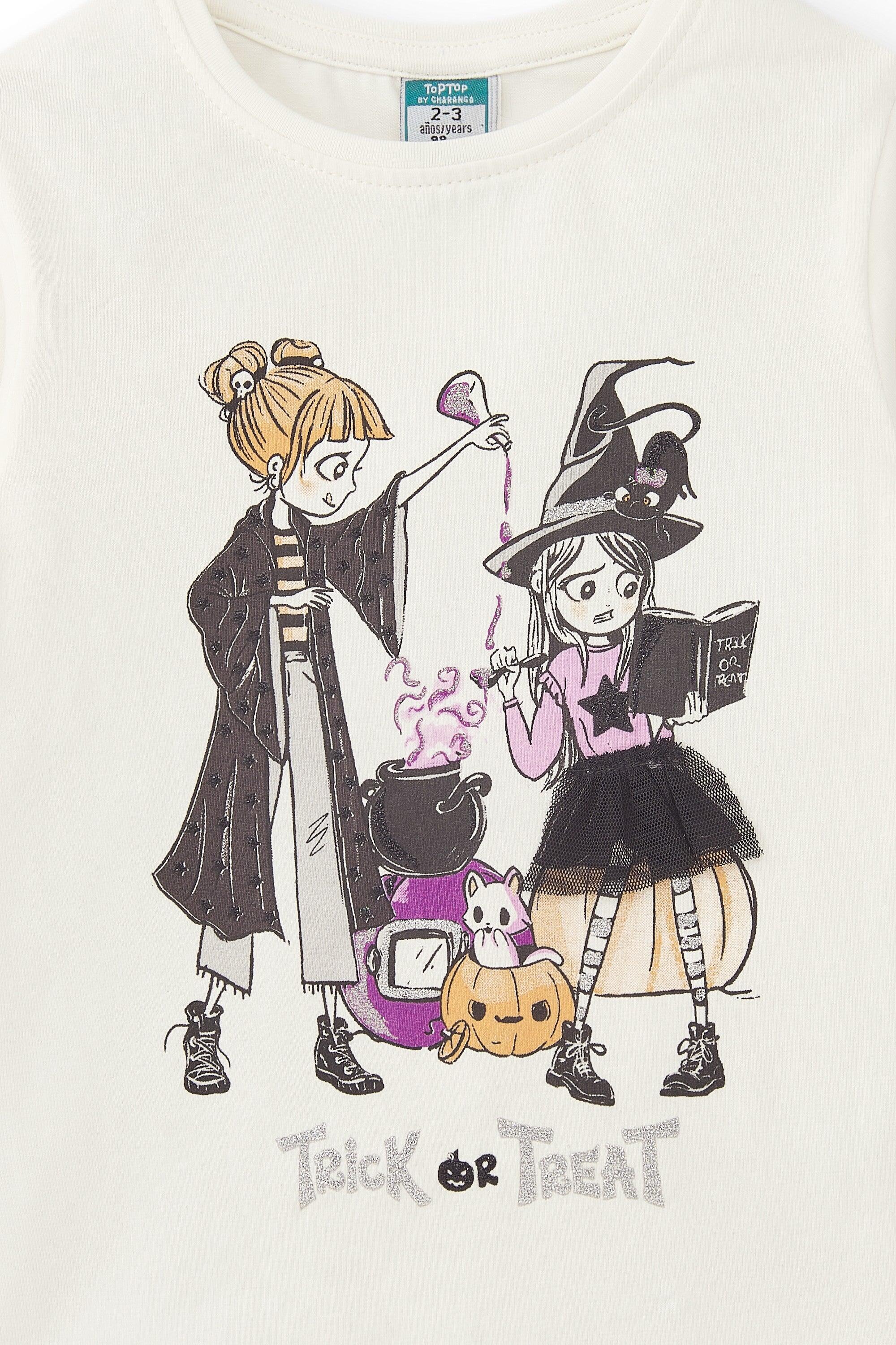 Camiseta feminina de manga comprida na cor off-white com estampa de 2/5