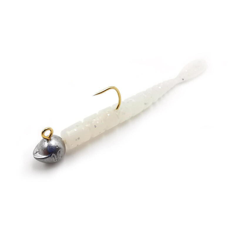 GRUB MUSTAD AJI MICRO FLA 5 CM WHITE GLOW GLITTER, 15 BUC / PLIC