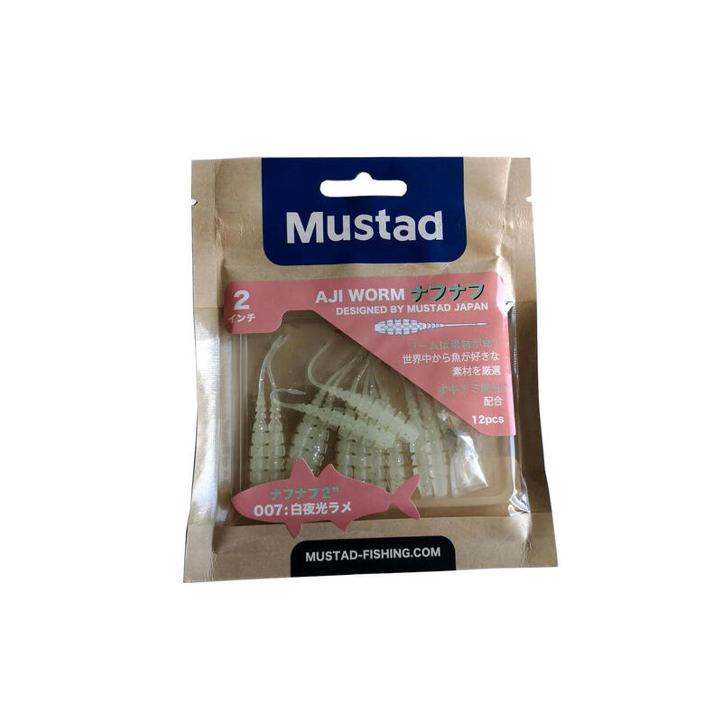 GRUB MUSTAD AJI MICRO NAF 5 CM WHITE GLOW GLITTER, 10 BUC / PLIC