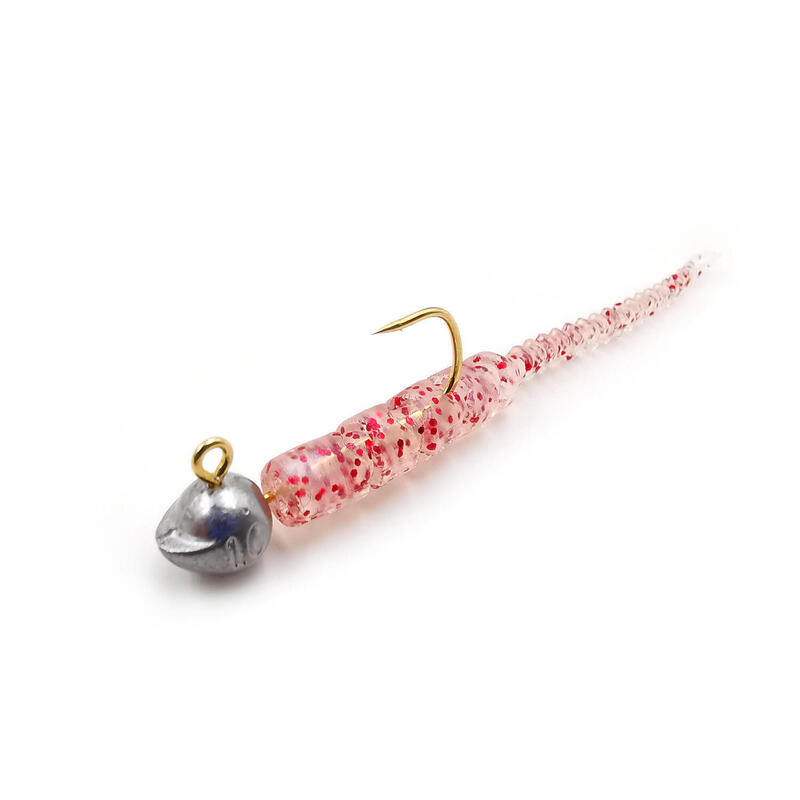 GRUB MUSTAD AJI MICRO BACHI 5 CM CLEAR RED GLITTER, 15 BUC / PLIC