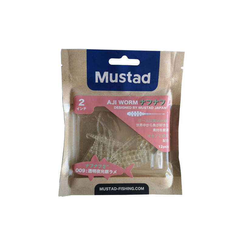 GRUB MUSTAD AJI MICRO NAF 5 CM CLEAR LUM/SILVER GLITTER, 10 BUC / PLIC