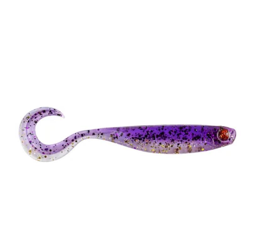 Shad Mustad Mezashi curly tail minnow 9 cm, purple magic, 6 buc / plic