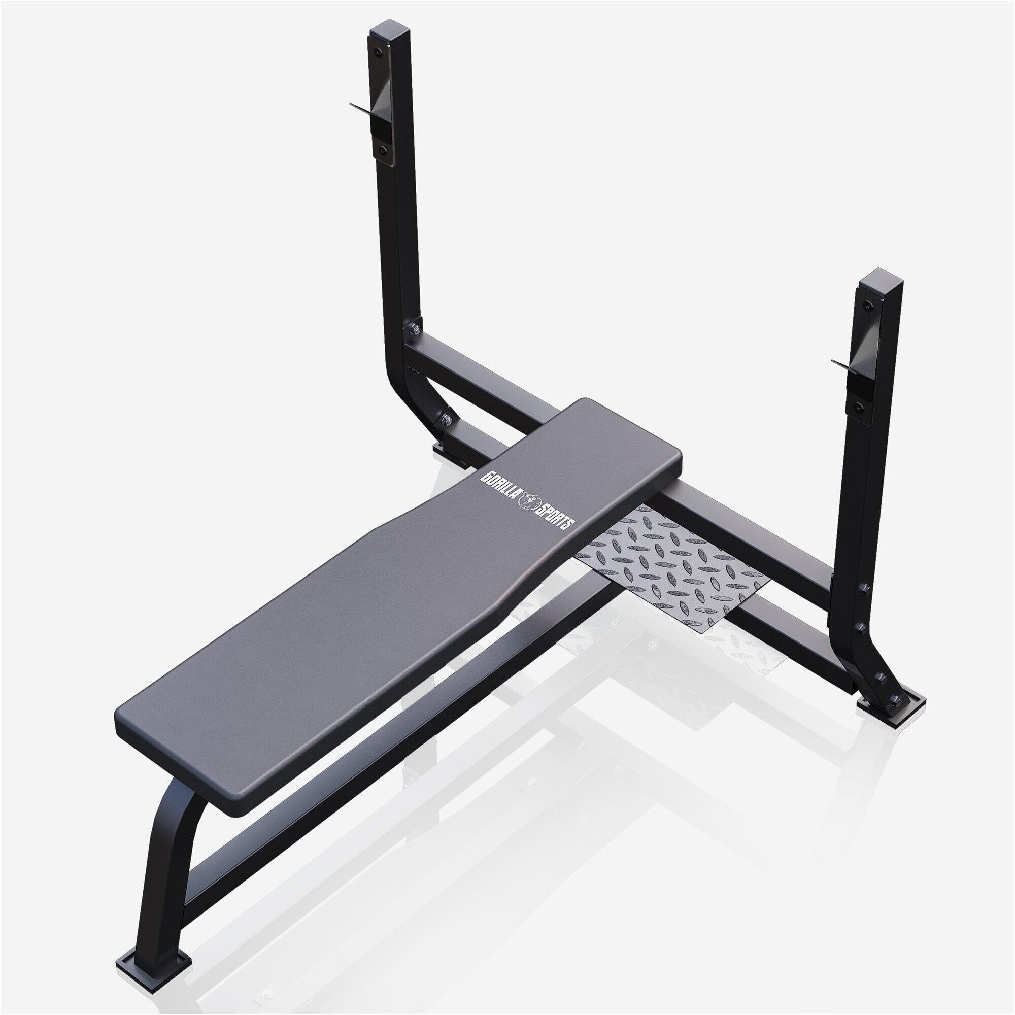 Banc De Musculation Plat Gorilla Sports GS021 – Stable, Charge Max 250 Kg, Rembourrage Confortable, Pieds Antidérapants, Structure Blanche, Assise Noire