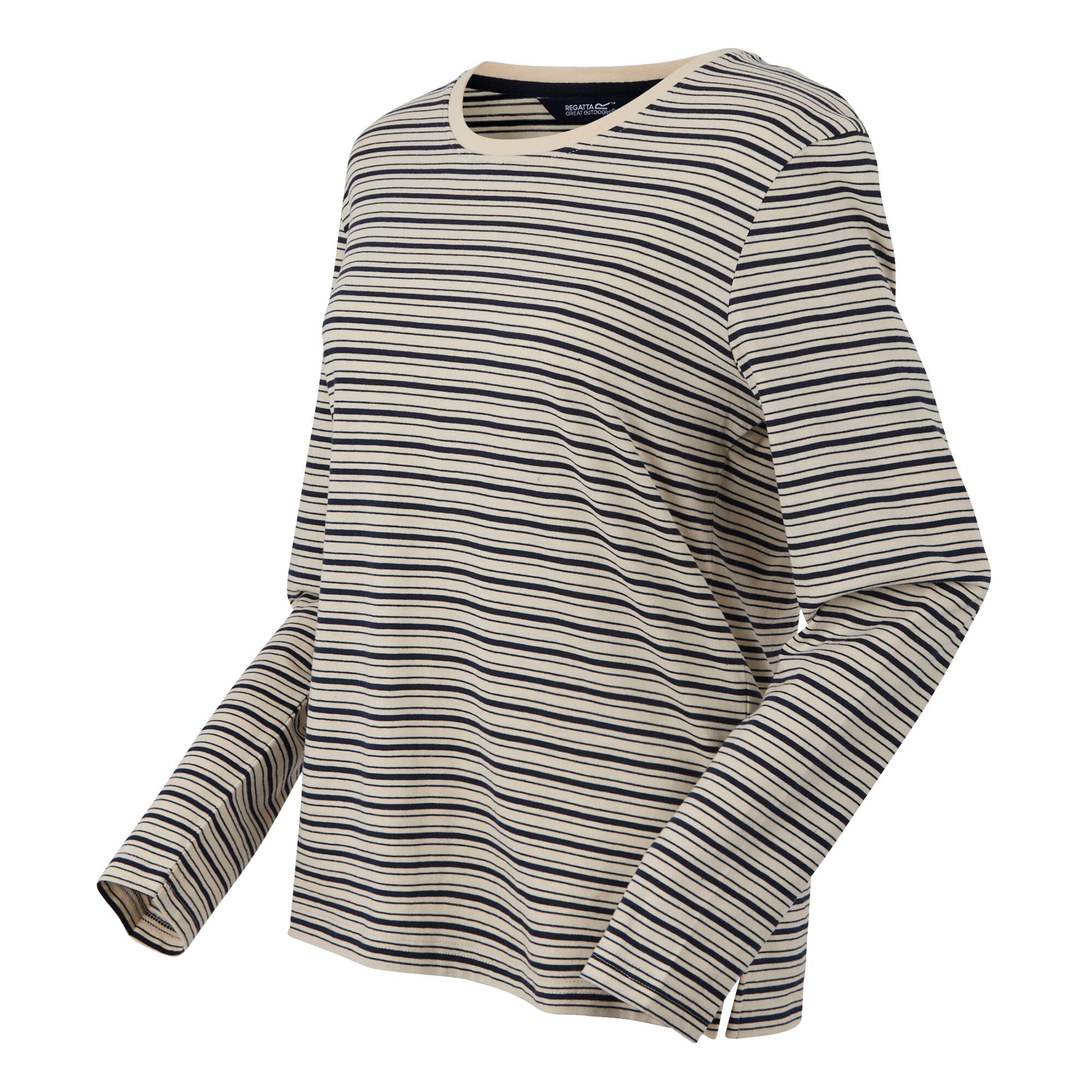 Womens/Ladies Federica Stripe LongSleeved TShirt (Light Vanilla/Navy) 3/5