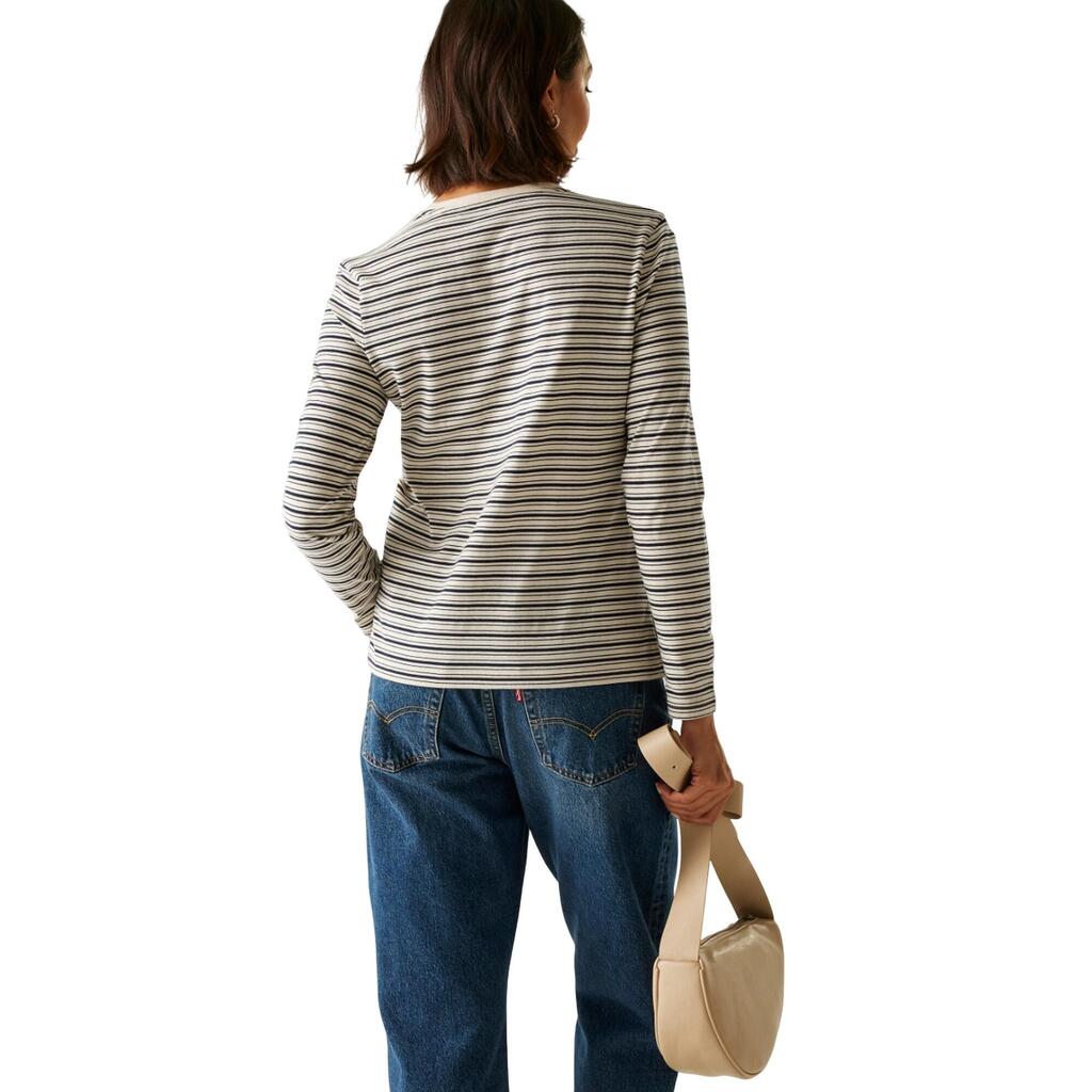 Womens/Ladies Federica Stripe LongSleeved TShirt (Light Vanilla/Navy)