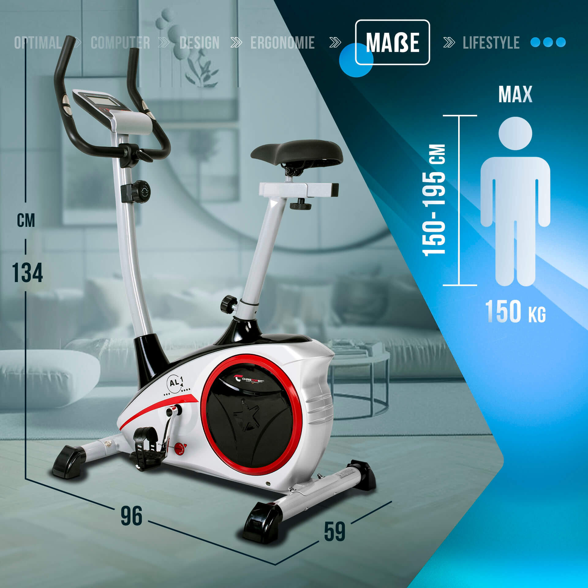 Vélo d'appartement - jusqu'à 150kg - incl. tapis de protection - AL 1 argent 7/7