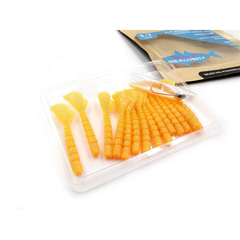 GRUB MUSTAD AJI MICRO HILA 4,3 CM ORANGE GLOW GLITTER, 12 BUC / PLIC