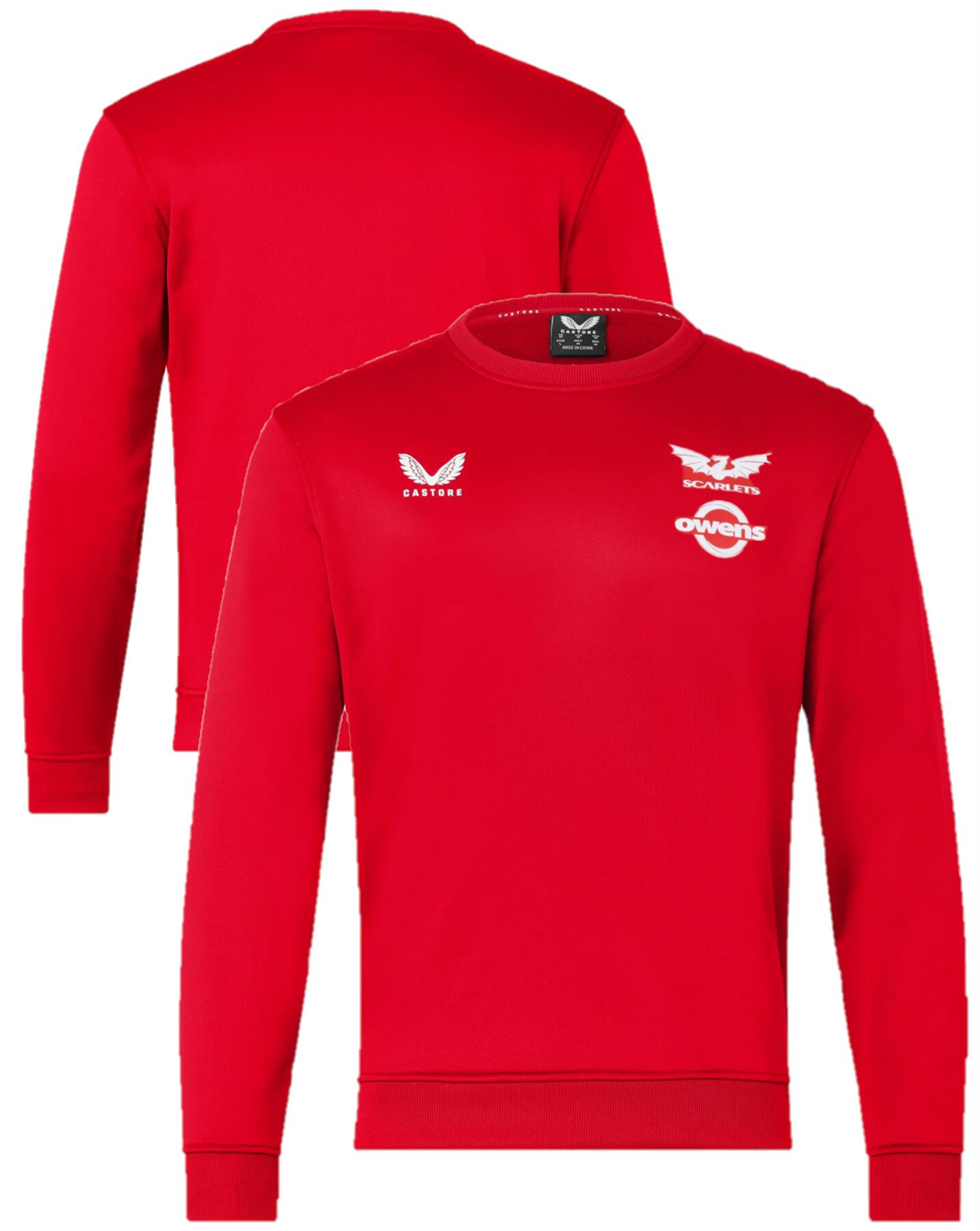 Scarlets Rugby Coaching Kit Scarlets Men's Rugby Sweatshirt Castore Pro Players Red Logo Training ...
