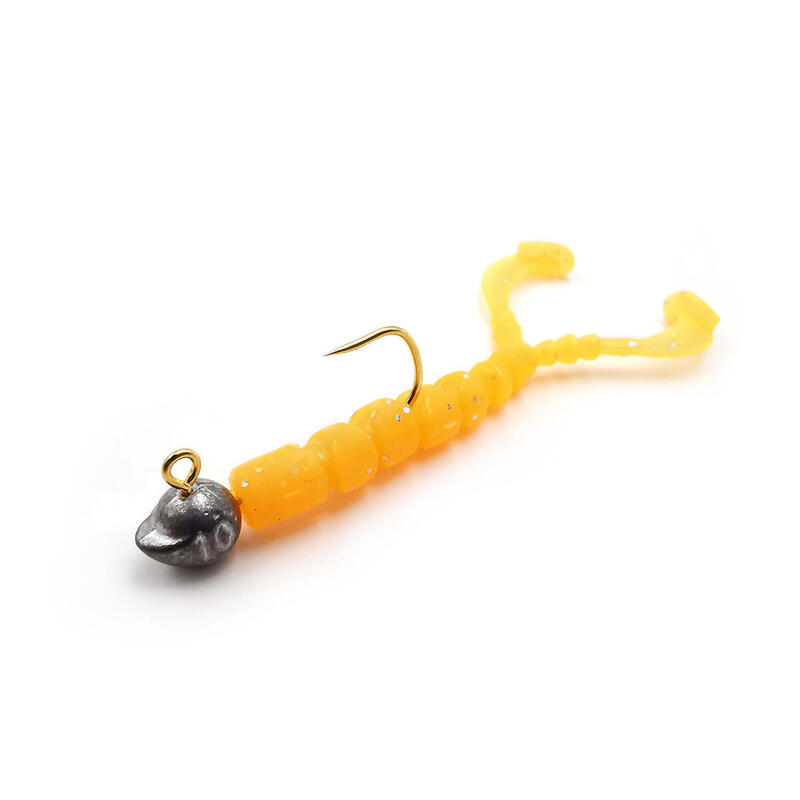 GRUB MUSTAD AJI MICRO CHIKI 4,3 CM ORANGE GLOW GLITTER, 12 BUC / PLIC