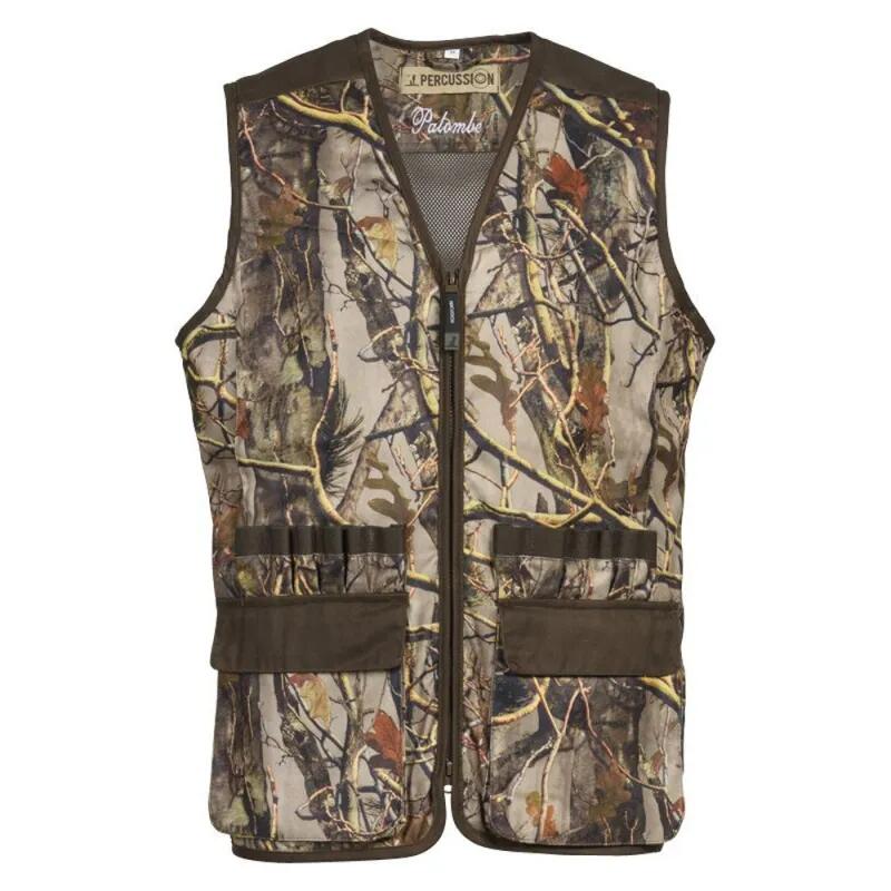 Percussion - Gilet Palombe Forest Evo Polyester Déperlant 12 Tubes - Gilet Sans Manche - Marron|vert - Decathlon
