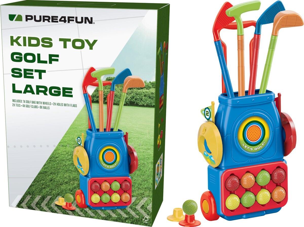 COLORBABY 49992 CB Sports golfspel voor kinderen, minigolf, bevat 8 delen: golfclub, 4 ballen en tapijt, sportspellen, sportspellen, buitenspellen, golfspel voor kinderen