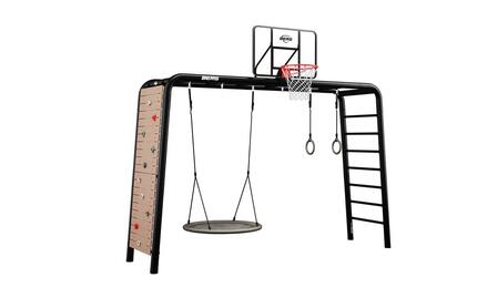 PlayBase Large + Peak Set, mit Kletterwand, Tellerschaukel und Turnringen